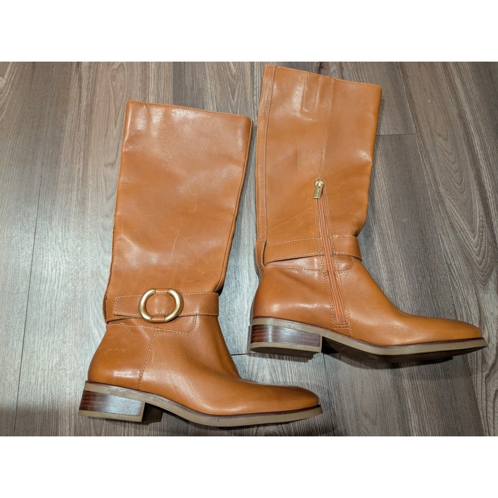 Vince Camuto Women Shoes 6.5M Samtry Buckled Riding Golden Burnished Leather‎
